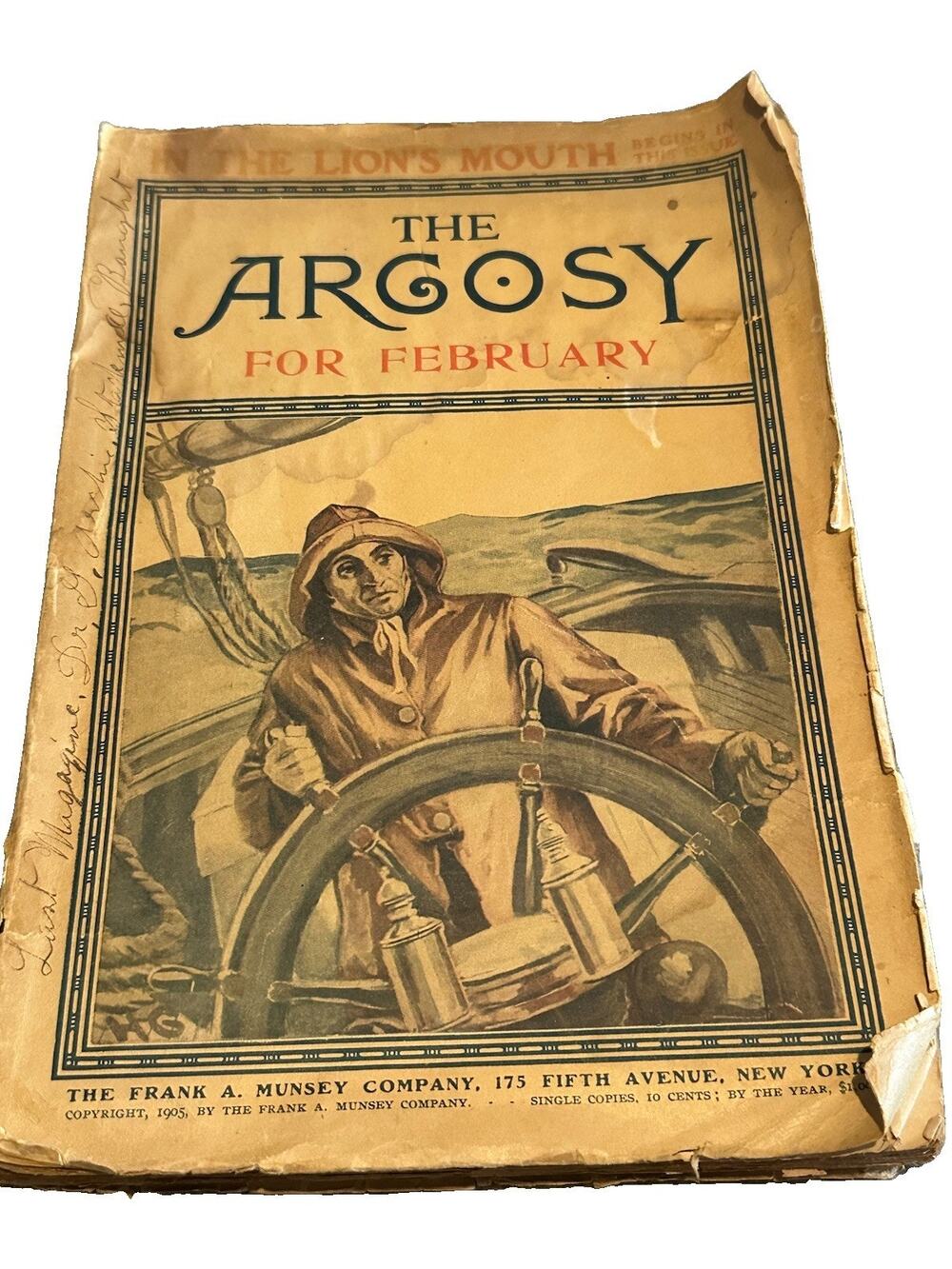 THE ARGOSY February 1906 Pulp Magazine IN THE LIONS MOUTH Trashed